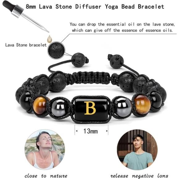 mens tiger eye obsidian lava rock beaded bracelet stress relief adjustable yoga - Picture 3 of 7